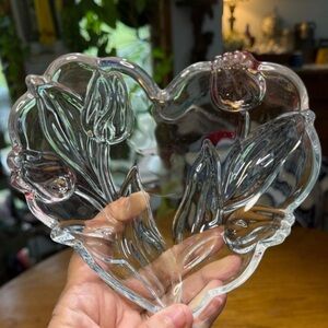 Vintage Clear And Colored Glass Heart Floral Design. EUC